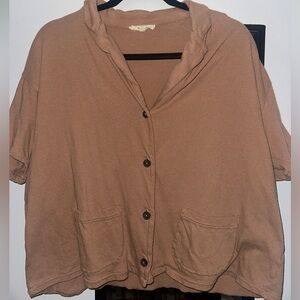 Madewell Taupe Short Sleeve Button Front Cardigan Top w/ Pockets